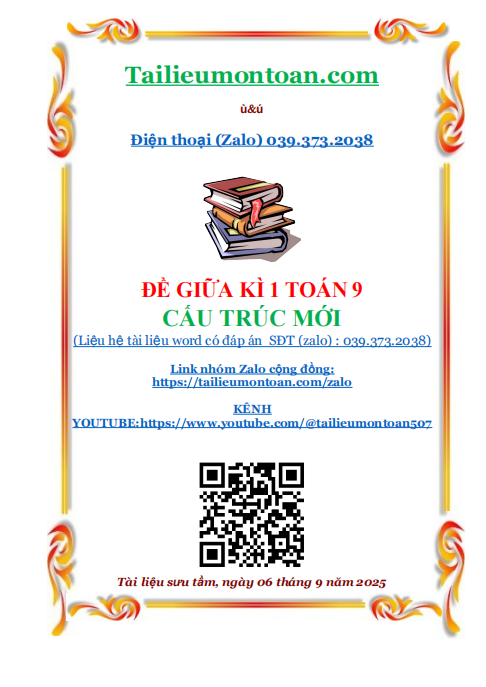 Đề giữa kì 1 toán lớp 9 cấu trúc ba dạng trắc nghiệm